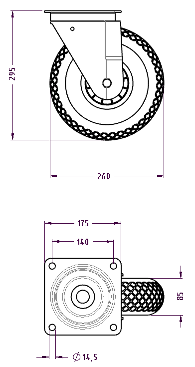 Skottkarrehjul - ritning